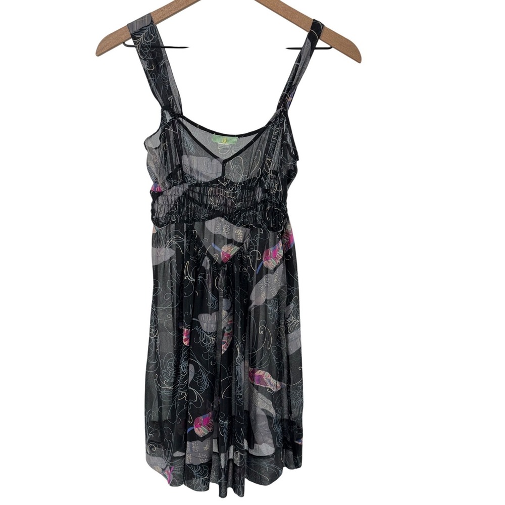 Anthropologie Vintage Lil Silk Sheer Dress  Womens‎ 2 Black Whimsy Smocked